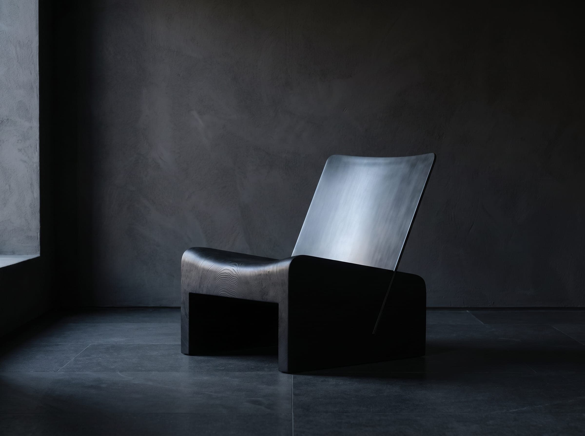 Form/Object concept: the lounge chair in a minimal living room in soft window light