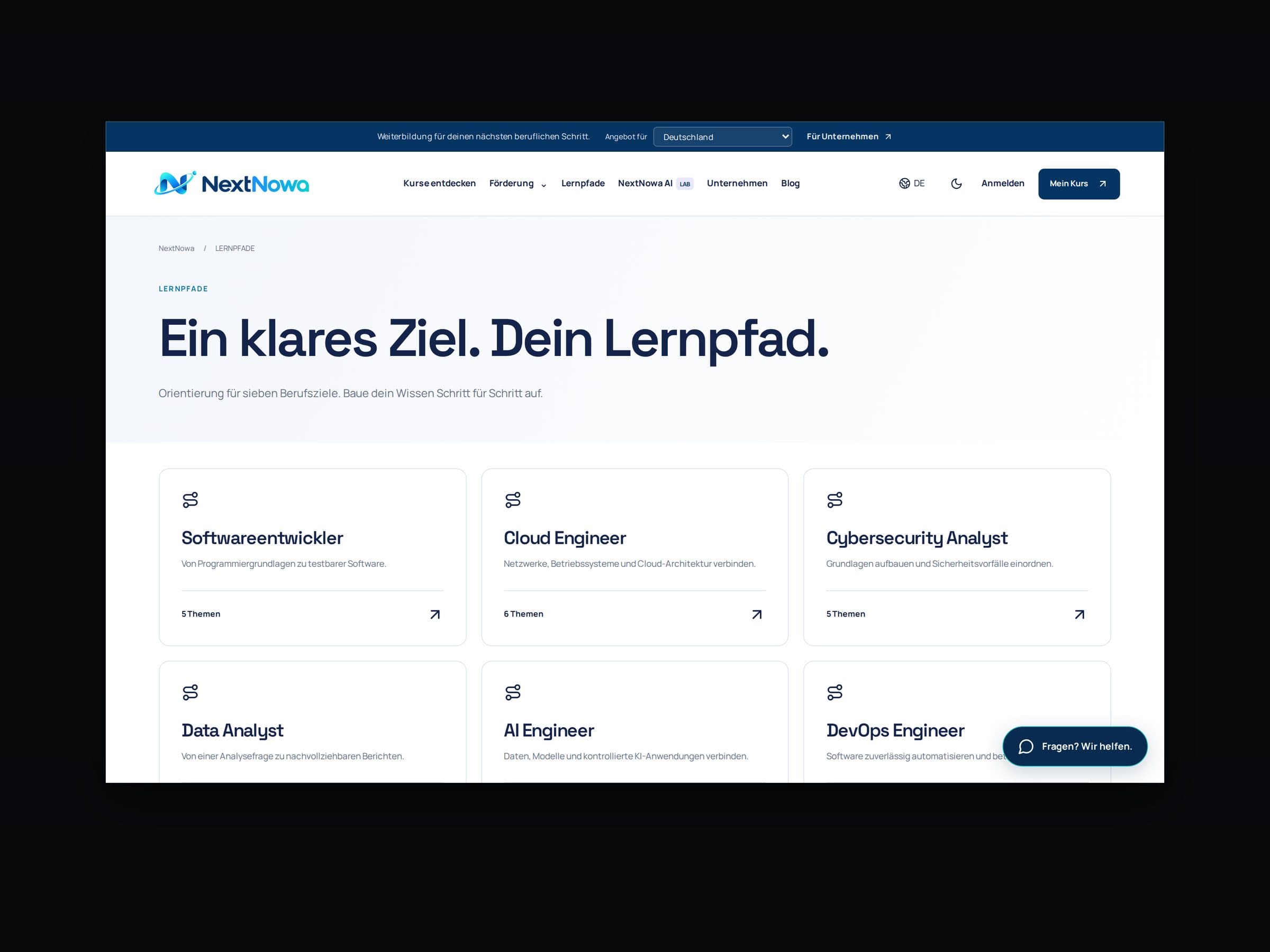 NextNowa learning paths overview on desktop