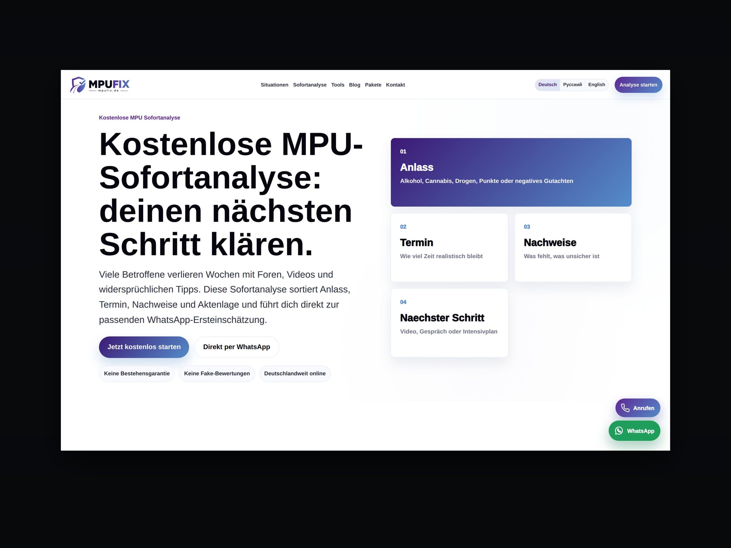 Kostenlose MPU-Sofortanalyse von MPUFIX.de auf dem Desktop